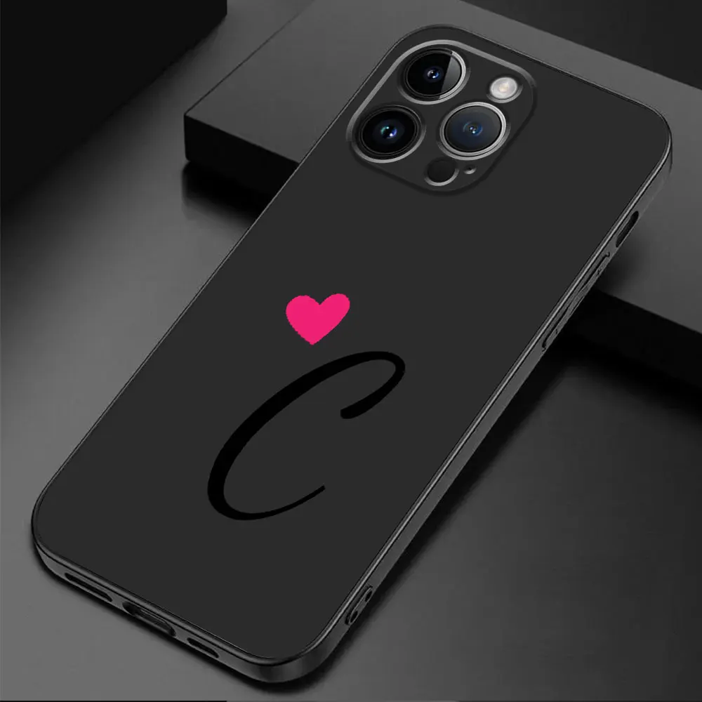 Etui na telefon Initial Letter A-F Love Heart Couples do iPhone 11 XS X 12 Mini 14 8 Plus 13 Pro SE XR 15 Pro Max TPU Soft Cover — zdjęcie 5