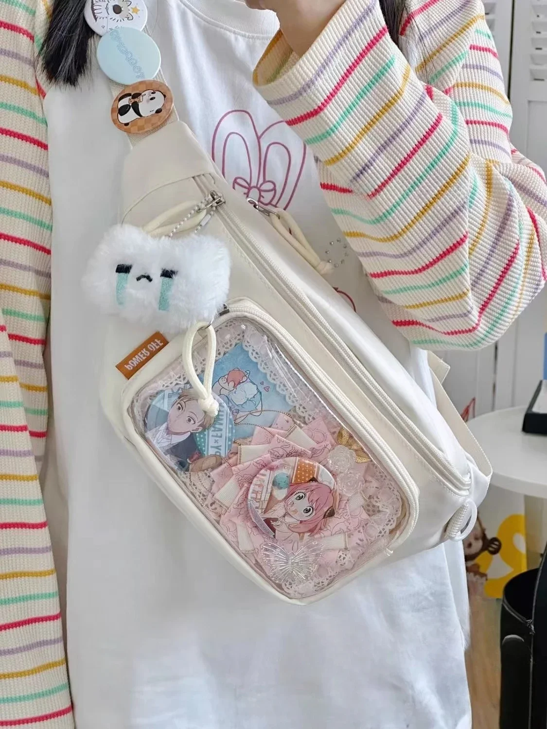 Kobiety Lolita śliczna torba Crossbody dziewczyny Kawaii japońska torba na klatkę piersiowa Y2K przezroczyste torebki i torebki Itabag talia torba