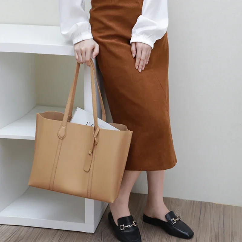 Women\'s Handbag 2024 New Fashion Genuine Leather Large Capacity Portable One Shoulder Tote Bag Designer Luxury Commuting Bolsa