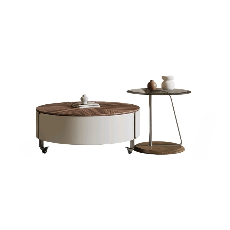 

Modern light luxury walnut color coffee table removable small apartment simple round coffee table