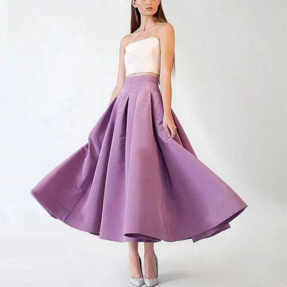 

Simple Lavender Satin Skirts Ankle Length Woman Clothes With Zipper Waist Formal Skirts For Woman