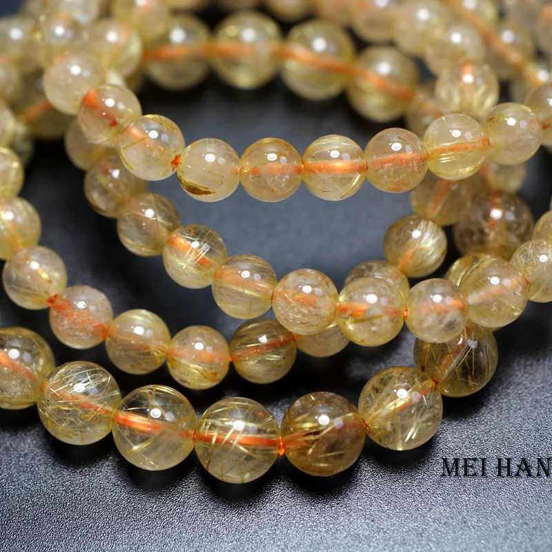 Meihan Natural AA Gold Rutilated Quartz Smooth Round Loose Stone Beads For Jewelry Making Design Arcane Birthstone gift