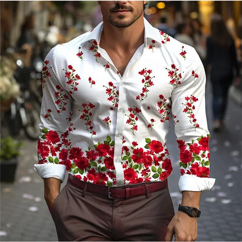 

Flower 3D Printed Shirt Men's Spring Autumn Long Sleeve Lapel Top New Fashion Casual Shirt Street Wear 6XL Men's 2024