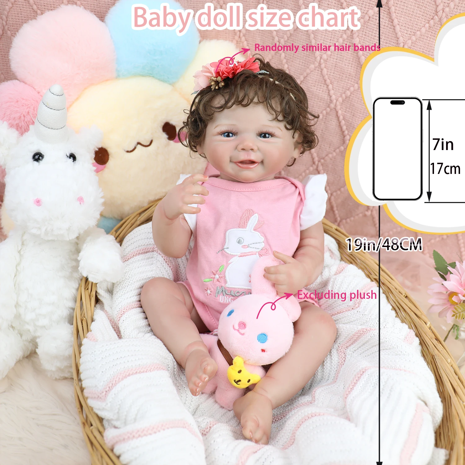 

19inch Full Soft Viny Silicone Reborn Dolls with Rooted Hair Soft Touch Feeling Newborn Baby Girl Best Christmas Gift for Girl