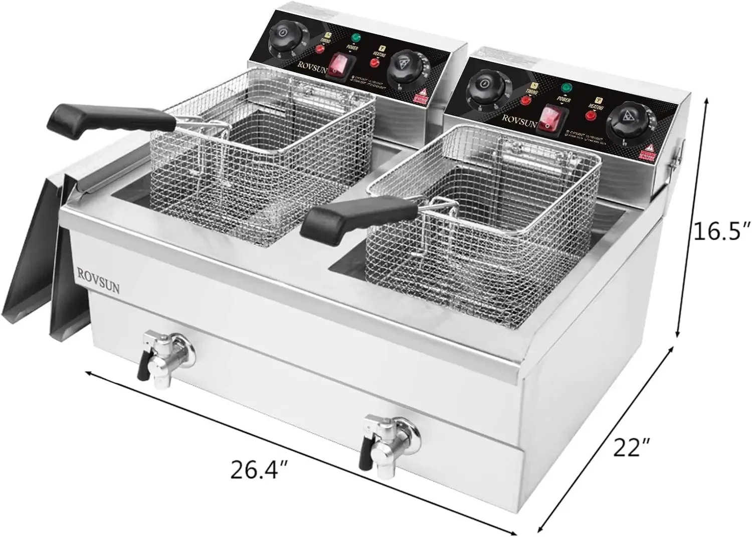Deep Fryer w/Frying Baskets Timer Drains & Lids, 3400W Dual Tank Kitchen Countertop Commercial Deep Fryer Frying Machine, Adjust