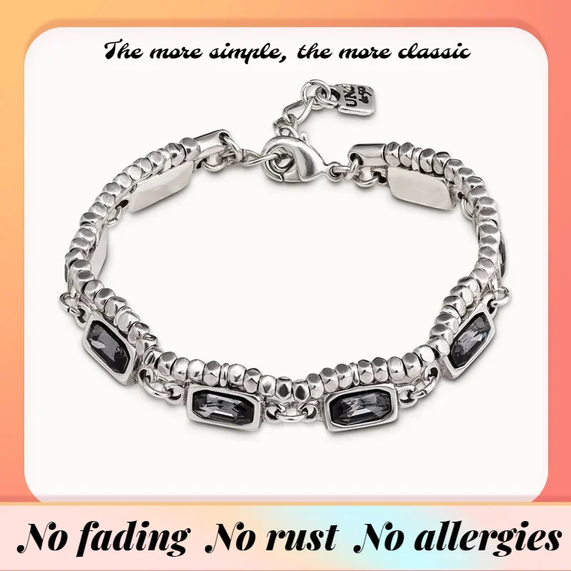 Luxury 2024 Hot selling Spanish niche Unode50 jewelry fashion double bead luxury grey crystal bracelet ladies high quality gift