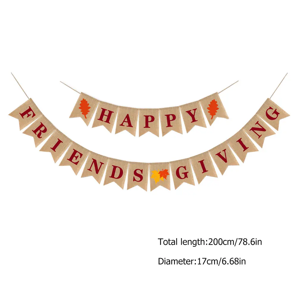 

Thanksgiving Banner Pull Flags Linen Material Eco Friendly Scene Layout Party Decoration Thanksgiving Festival