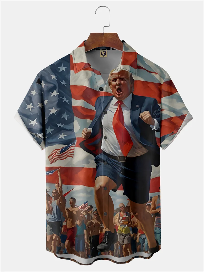 USA Donald Trump 3D Printed America Flag Shirt For Men Clothes America Presidential Election Graphic Short Sleeve Lapel Blouse