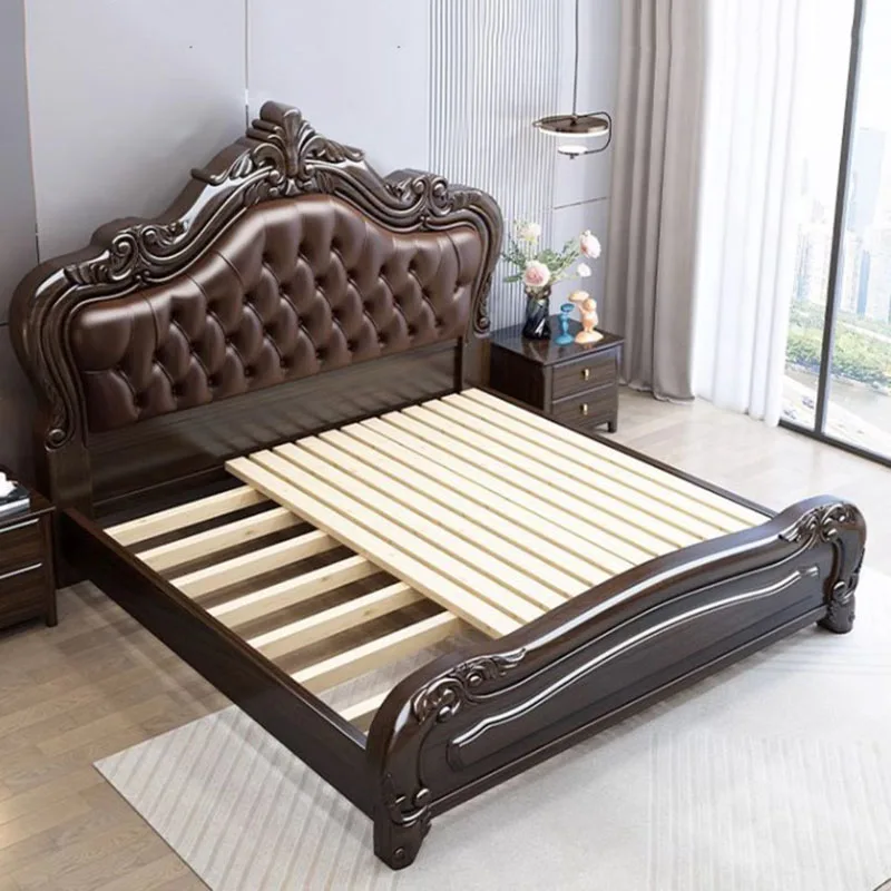 Wood Unique Aesthetic Double Bed King Size Master Modern Bedroom Double Bed Luxury Frame Letto Matrimoniale Home Furniture