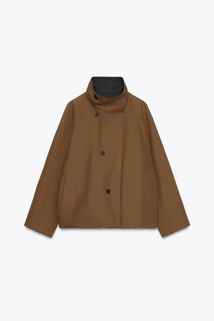 

2025 Short Reversible Trench Coat for Women Double-Faced Stand Collar Jacket Casual Outerwear Trendy Fashion Women's Wear Comfor