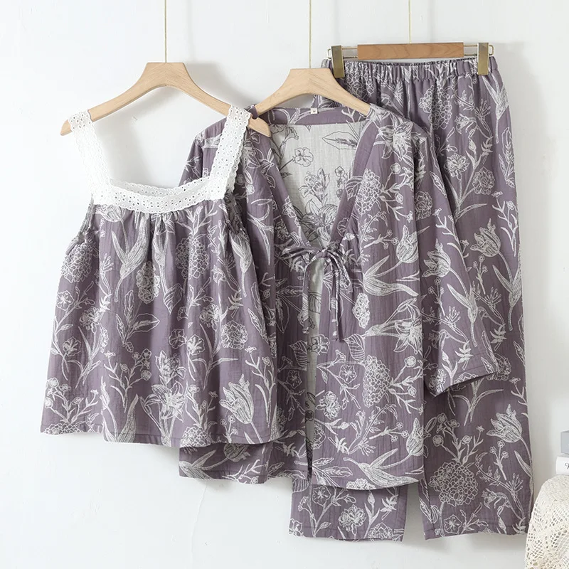 

Pure Cotton Women's Nightie Spring Summer New Floral Print Two-piece Sleepwear Suit Women Pajama Set Pyjam Femme Home Clothing