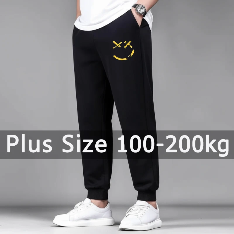 

Plus Size Men Black Long Pants Autumn Winter Printed Cotton Pants 4XL 5XL 6XL 7XL 100-200kg Loose Trousers Big Size Men Clothing
