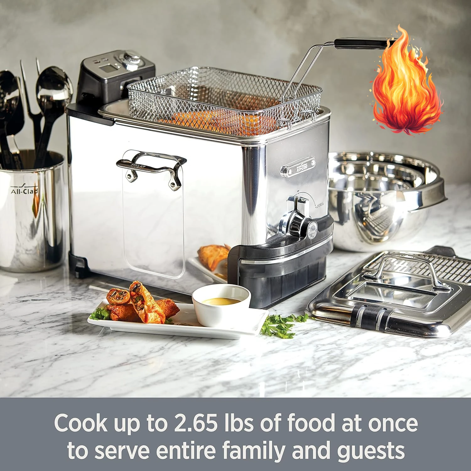 

Электрическая фритюрница с корзиной и крышкой, фритюрница из нержавеющей стали для домашнего использования, 1700 Вт, можно мыть в посудомоечной машине