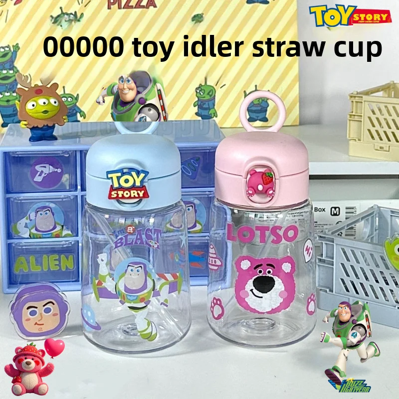 ديزني الطنانة الخفيفة لوسو الفتيات الصيف DIY صغيرة لطيف المحمولة بسيطة الكرتون نمط تصميم البلاستيك القش زجاجة ماء هدية