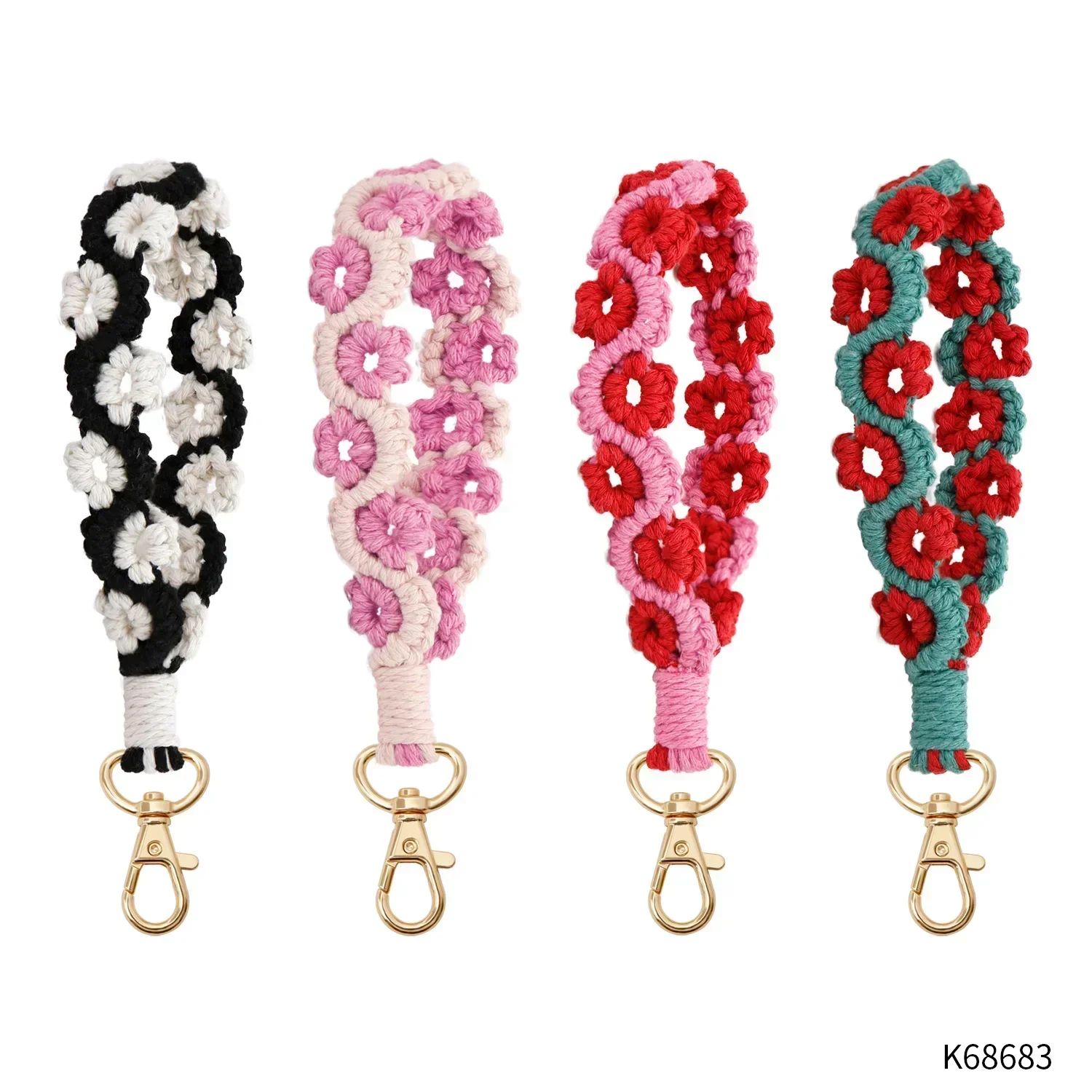 Macrame Bohemian Woven Wrist Strap Keychain Handmade Flower Rose Key Ring Keychains Women Holiday Gifts