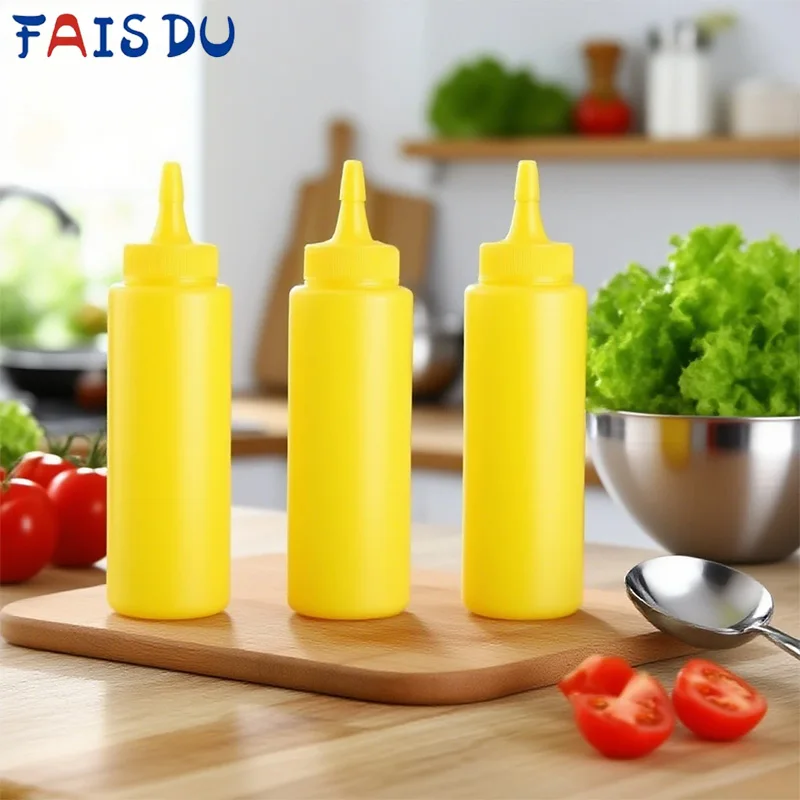 Botella de salsa exprimible de 3 uds., contenedor de aderezo para ensalada de miel y tomate, botellas de condimentos exprimibles con boquillas para salsas de salsa de tomate y barbacoa