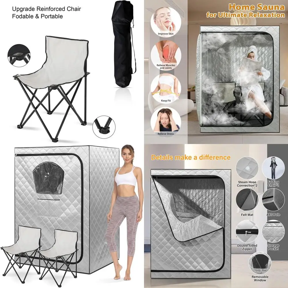 

2-Person Indoor Steam Tent with Folding Chairs, Large Size, Silver - Relaxation and Steaming Box (Not Included)