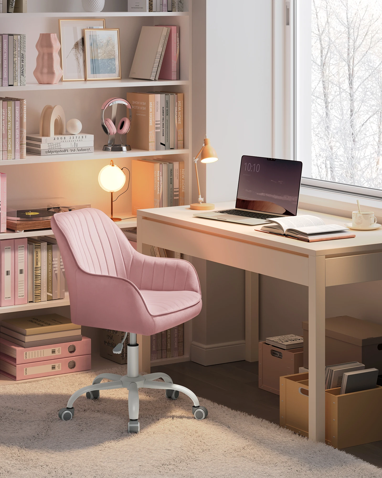 SONGMICS Bürostuhl, Drehstuhl mit Samtbezug, Schaumstoffpolsterung, höhenverstellbar, für Arbeitszimmer, Bar