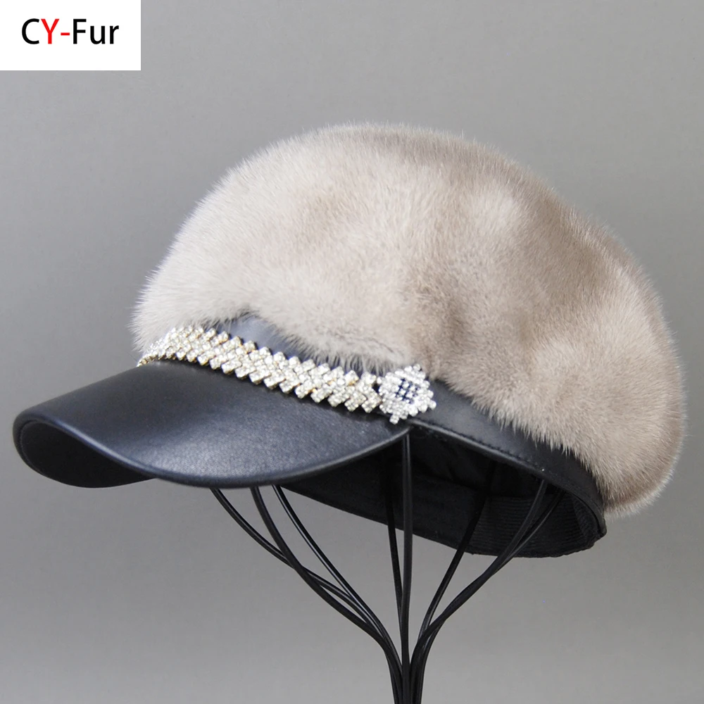 

Hot Sale New Winter Women Full Pelt Real Mink Fur Hats Lady Luxury Warm Natural Mink Fur Visors Caps Female Fashion Mink Fur Hat