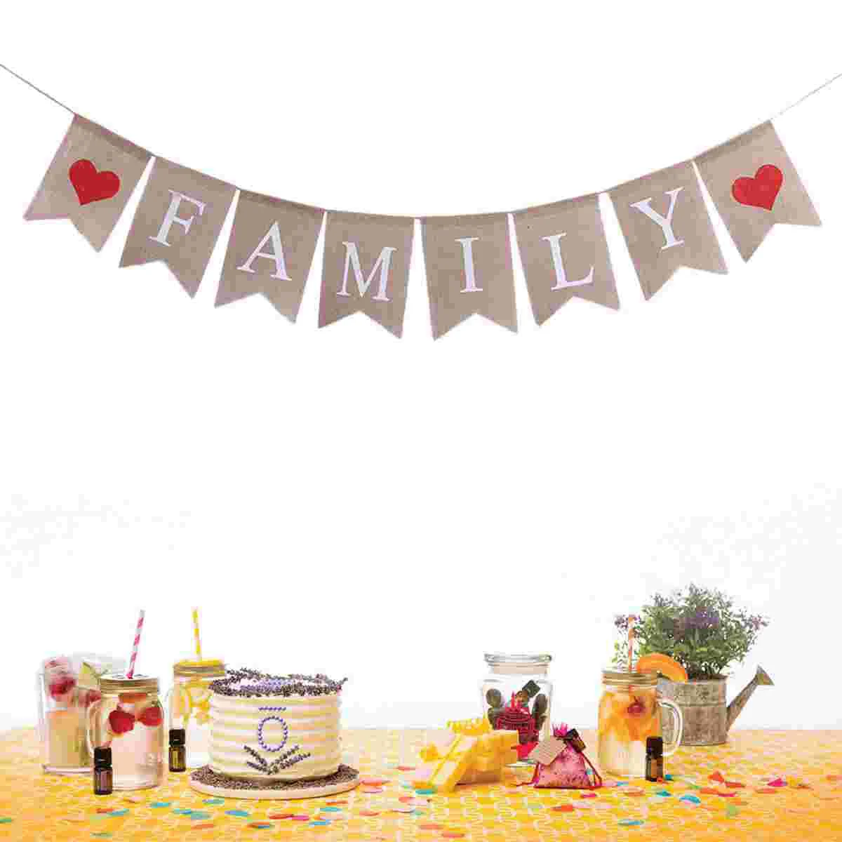 

25M FAMILY Bunting Banner Swallowtail Flags Burlap Banner for Home Decoration Family Party family banner
