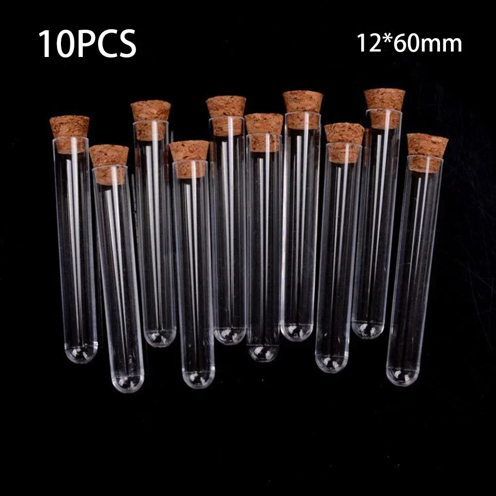 12*60mm Home Tools Small Plastic Test Tube with Cork Stopper Dragees Jars Bottles