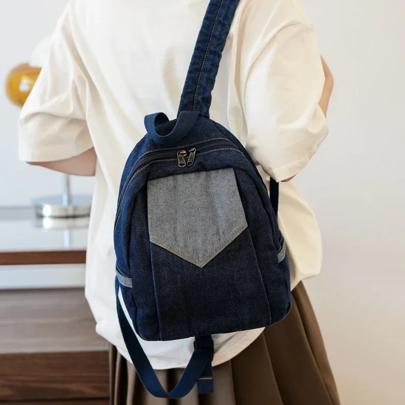 New Jeans Women's Backpack Denim Shoulders Bag Canvas Patchwork Knapsack Packbag Vintage Rucksack Fashion Mochila Y2K Bookbag