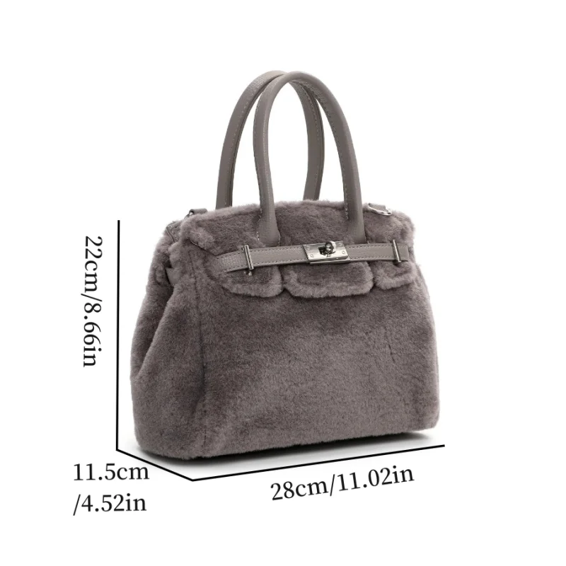 フェイクファー トートバッグ、高級デザイナーズ ショッパーバッグ レディース、ファッショントップハンドルバッグ クロスボディストラップ付き、女性用ショルダーハンドバッグ