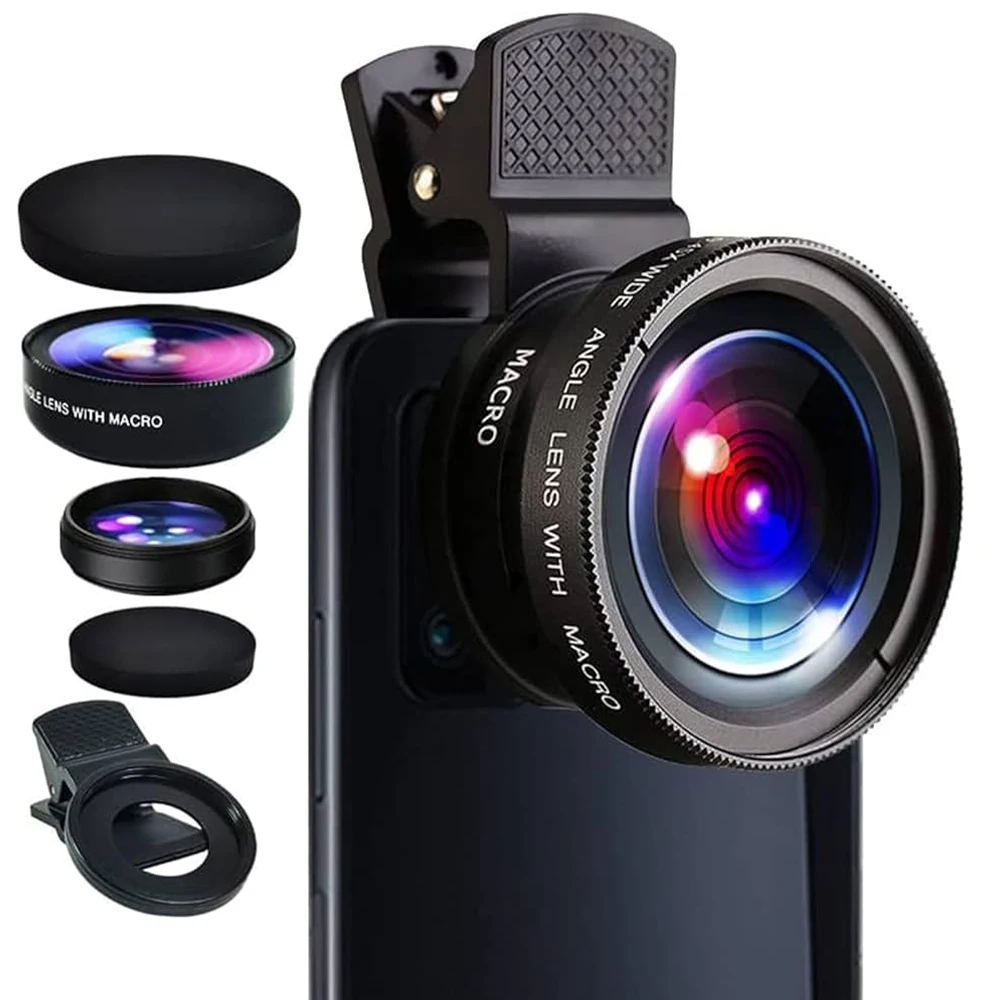 Kit de Lente Externa HD 2 em 1 para Celular, Clip Universal Compatível com Todos os Modelos de Smartphone para Fotos Profissionais