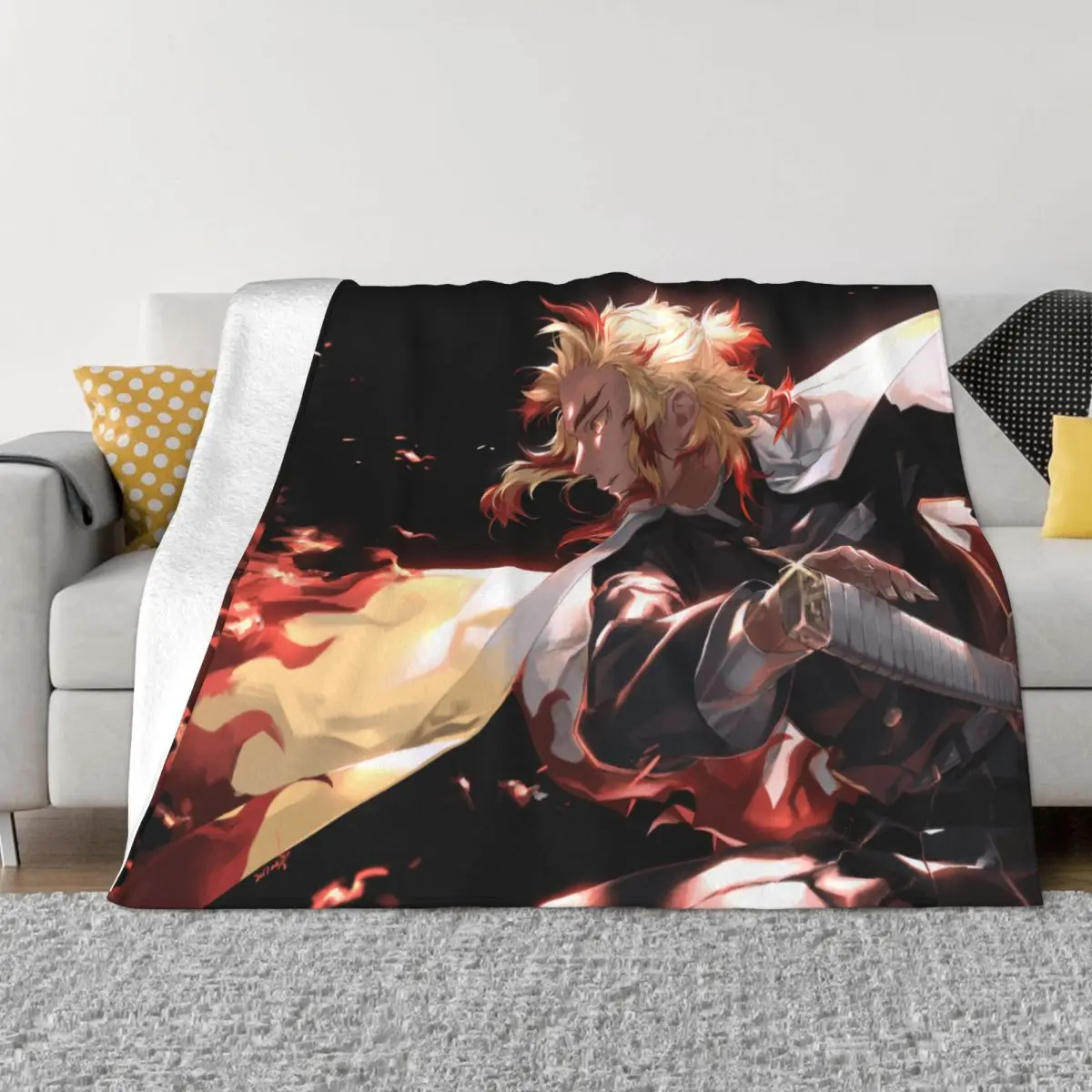 Kyojuro Rengoku Demon Slayers Blanket Manga Anime Flannel Throw Blankets Bed Sofa Printed Soft Warm Bedspreads