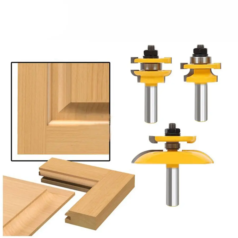 

3Pcs 1/2inch Shank Rail & Blade Cutter Panel Cabinet Router Bits Set Milling cutter Power Tools Door knife Wood Cutter