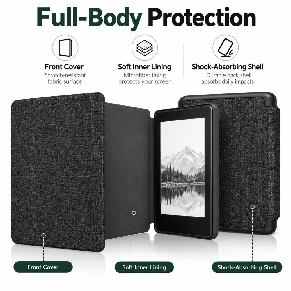 Auto Sleep Wake e-Reader Folio Case Magnetic Closure Fabric Texture Magnetic Flip Cover for Kindle (2026 Release) 6 inch