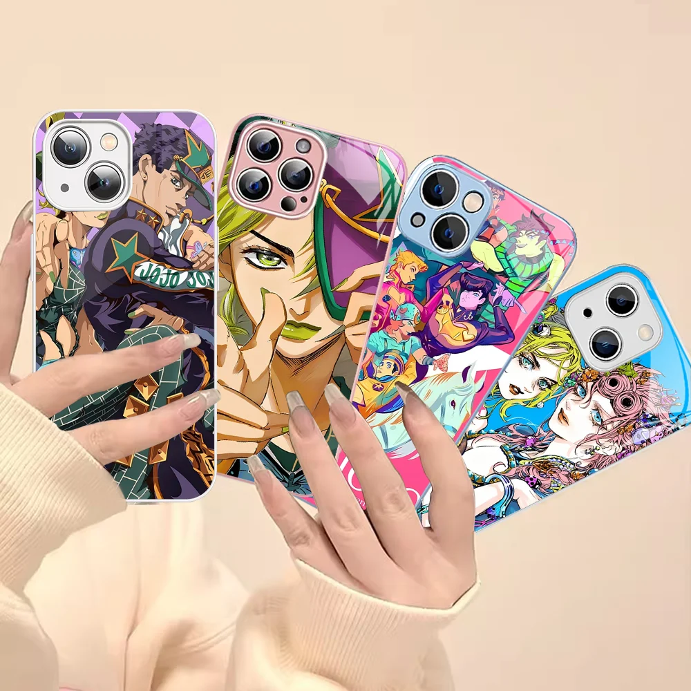 Anime J-JoJo Bizarre Adventure Phone Case Tempered Glass For iphone 14 13 12 11 Pro Mini XS MAX 14Plus X XS XR Cover