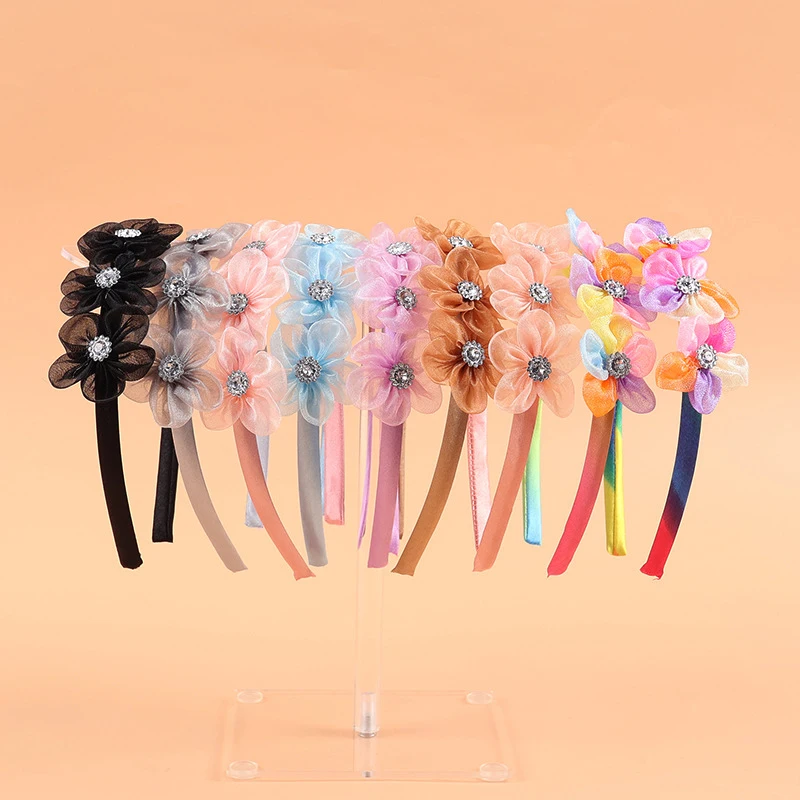 

Handmade Colorful Flower Girls Hair Hoop Headwear Girls Rhinestone Headband Hair Accessories Princess Dance Party Cute tiaras