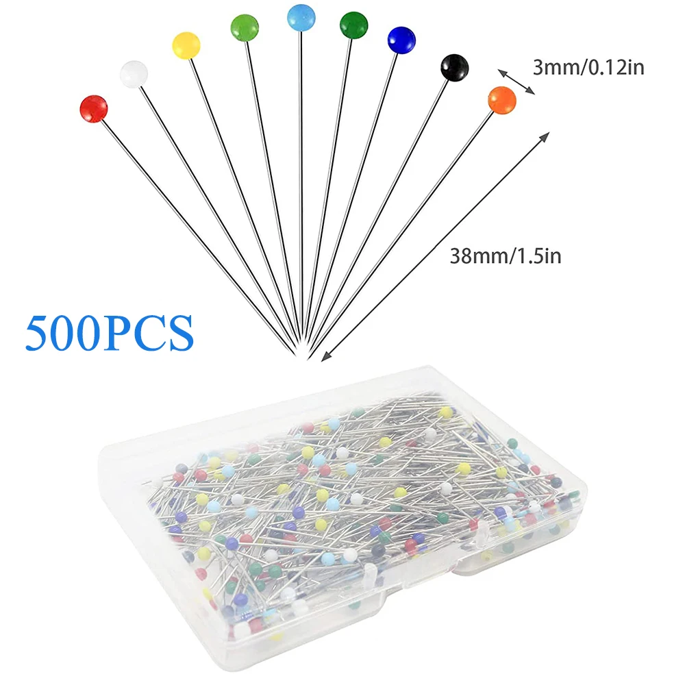 500Pcs Glass Head Straight Pins 38mm Multicolor Sewing Pins Dressmaking Pins for Fabric Quilting Jewelry DIY Crafts Decoration