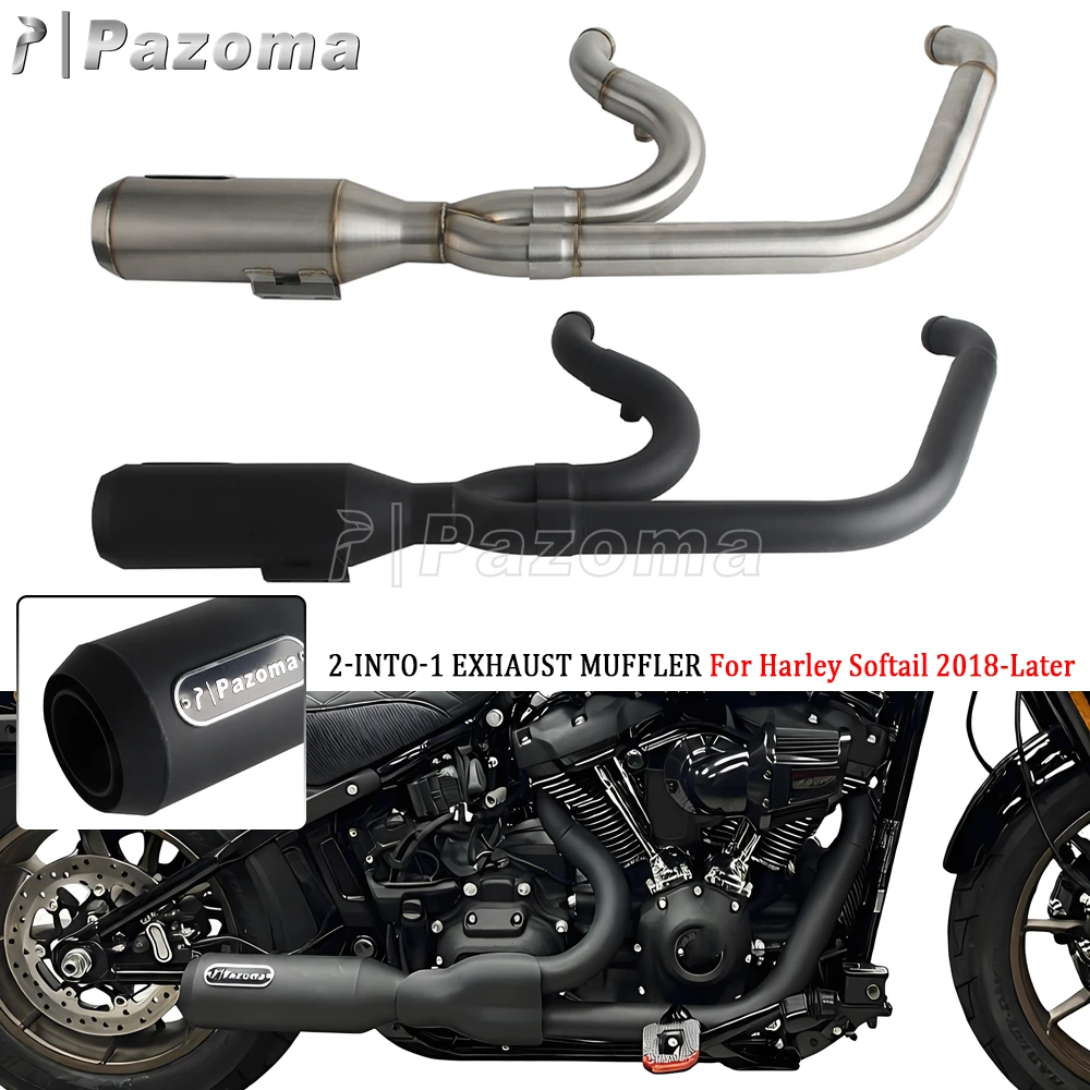 PAZOMA 2-into-1 Exhaust Muffler For Harley Softail 2018-Later Motorcycle Full Exhaust Pipe For Softail FXLR FXST FXBB FLDE FLSL