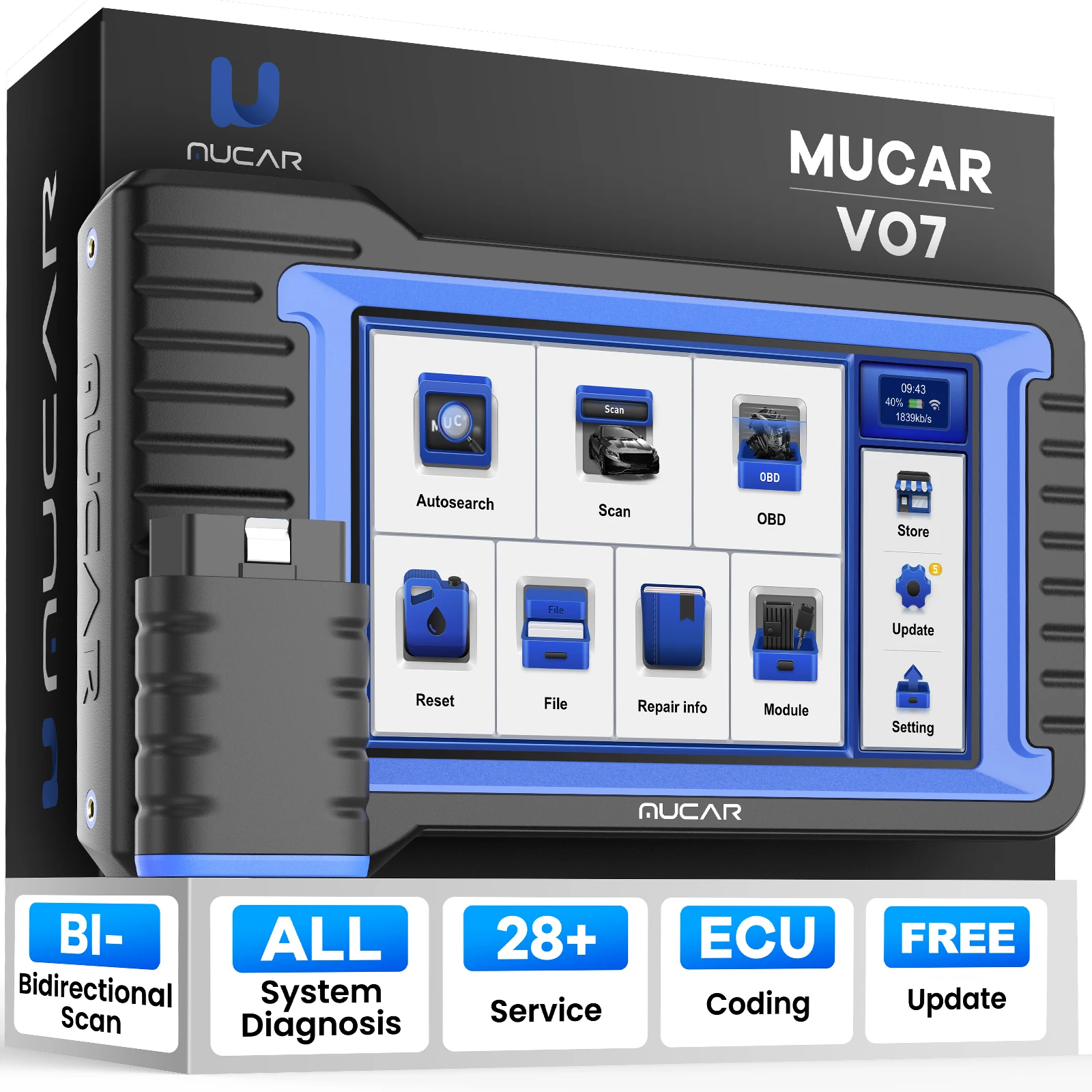 

MUCAR VO7 Lifetime Free Update Auto OBD2 Scanner 28 Reset Full System ECU Coding Bidirectional Control Car Diagnostic Tools