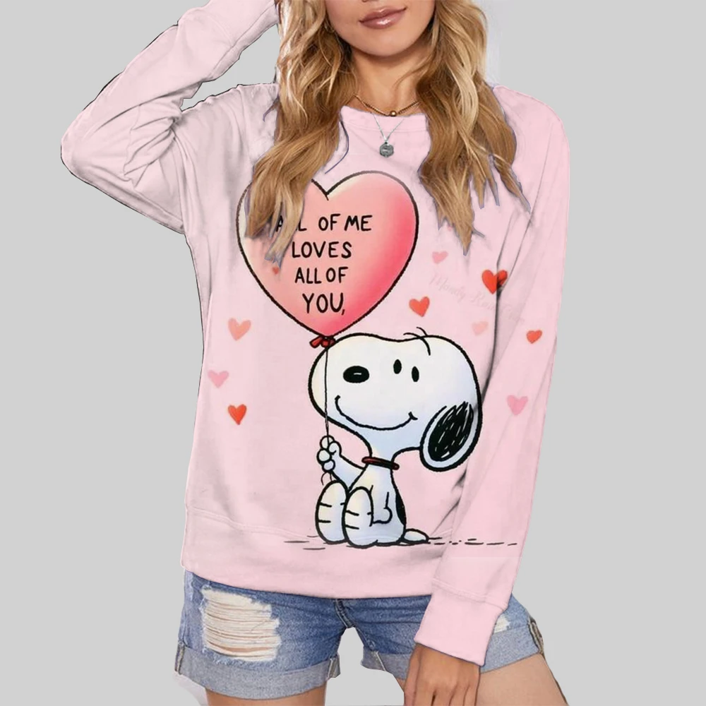 Street Casual Womens Sweatshirt Snoopy cartoon Print Hoodies Loose Soft Pullovers Crewneck Fleece Clothes