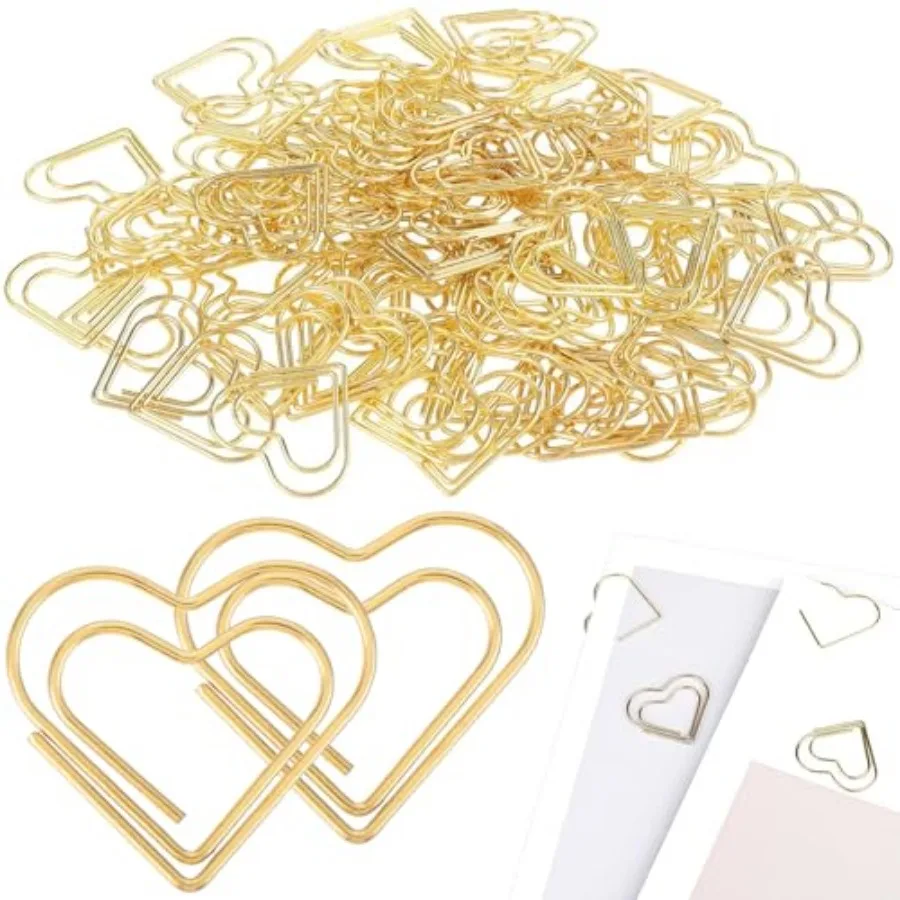 

Cute Metal Heart Paper Clips: Love Shape Gold Binder Paperclips Mini Bookmark 100Pcs Document Note Sorting Organizer for Weddin