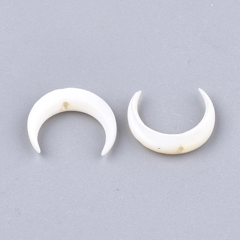 50pcs Ivory Freshwater Shell Beads Double Horn/Crescent Moon Shape Bead for jewelry making 10~11x12~12.5x2.5~3mm, Hole: 1mm F80