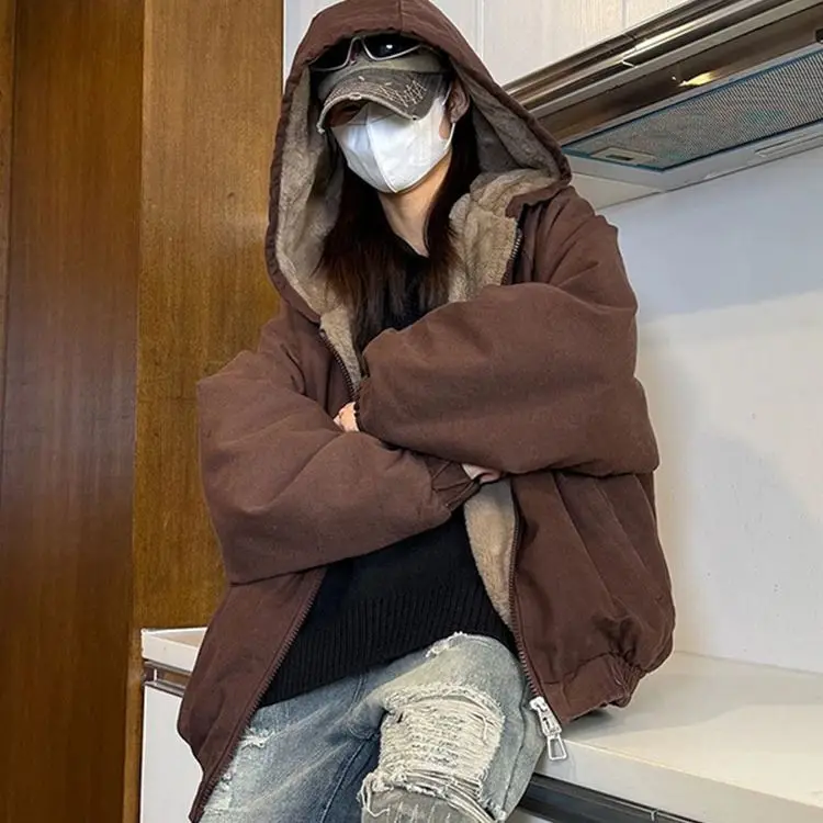 Winterjas Nieuwe dames katoenen jas Amerikaanse retro-stijl jas Hiphop geplooide ontwerpparka