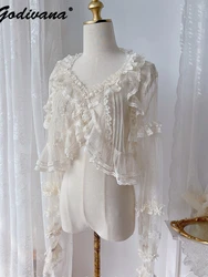 New Spring Summer Lolita Lace Cardigan Top Original Design Girl Women's Long Sleeve Blouse Sweet Thin Outwear