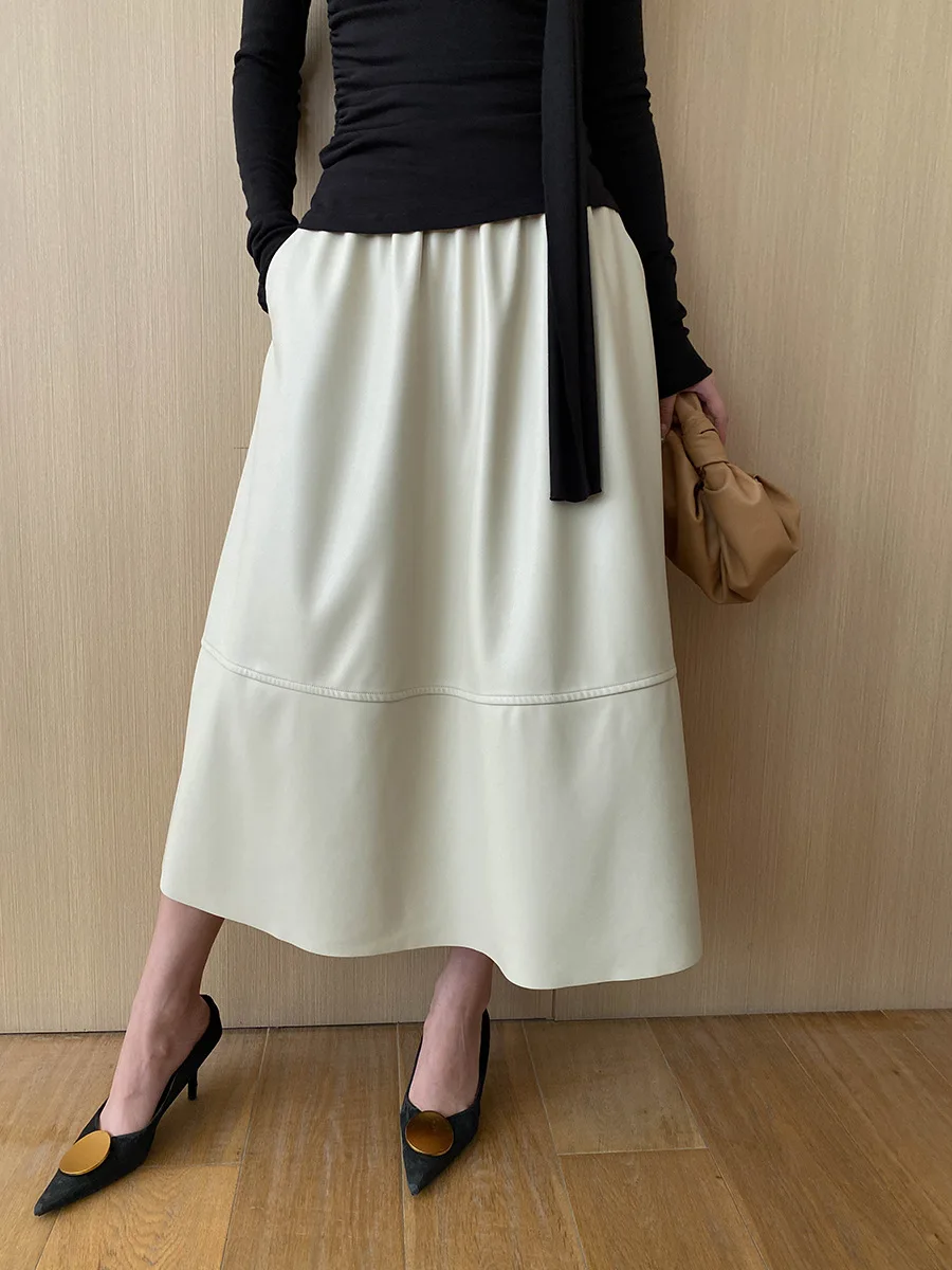 Lente En Herfst Dames Casual Effen Kleur Hoge Taille Losse Rok