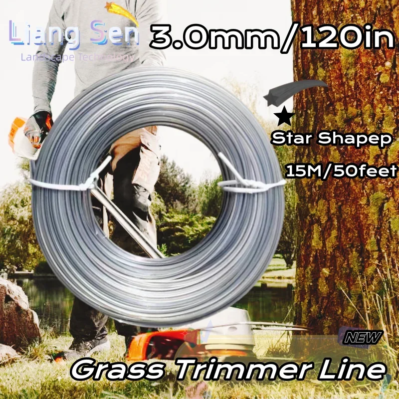 

LSLT 2Pcs 3.0mm*15M Nylon Grass Trimmer Line Brush Cutter Head Strimmer Star shaped Rope Mowing Wire Lawn Mower Accessories