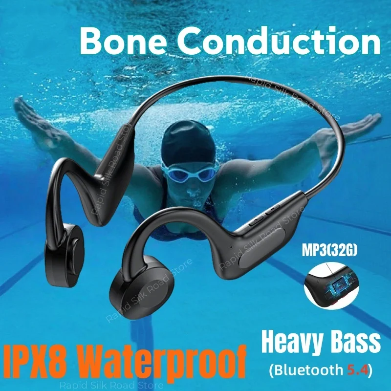 

Наушники для плавания с костной проводимостью, Bluetooth 5,4, IPX8, водонепроницаемые, не внутриканальные, беспроводные, с подключаемой картой, спортивные наушники 2025