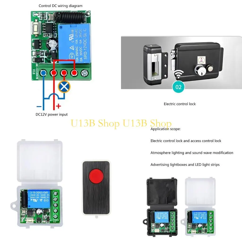 U13BワイヤレススイッチDC12V 1CHミニリレーモジュール433MHz RFトランスミッターLED照明用のリモートコントロール、CAR