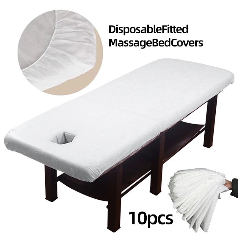 10-Pack Disposable Massage Bed Sheets, Thickened Elastic Full-Cover Bed Covers, White Non-Woven Fabric Material, Suitable for Wellness Centers, Disposable Beauty Bed Covers, Beauty Salon Massage Bed Protective Pads, Clean and Hygienic, Easy to Change between Customers