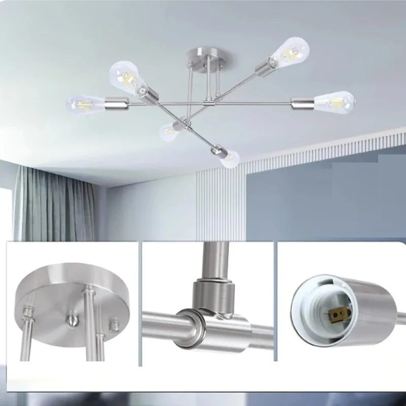 Lampu gantung LED, lampu Modern 6 lampu Semi Flush Mount langit-langit lampu tembaga krom pencahayaan liontin untuk kamar tidur ruang tamu dapur