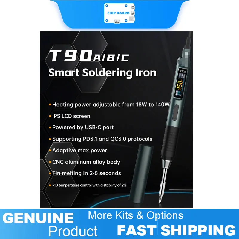 

ALIENTEK T90 140W soldering station provides precise 80-450℃ temperature control with 28V DC output and multiple tip options