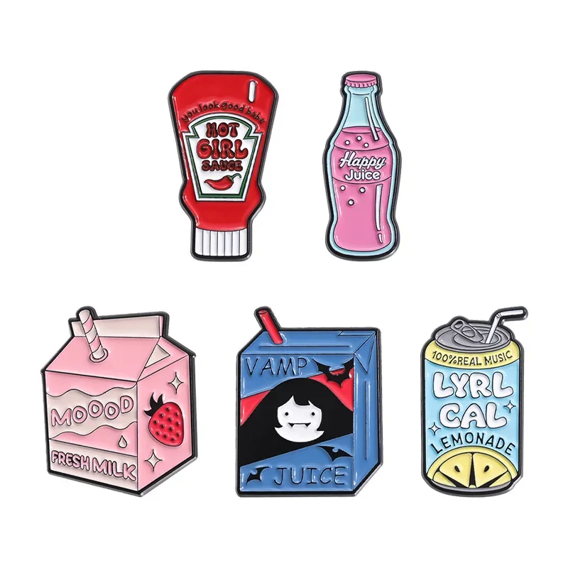 Pines Cartoon Creative New Product Cute Milk Soda Beverage Badge Personalized Tomato Sauce Styling Women's Brooch Lapel Pin