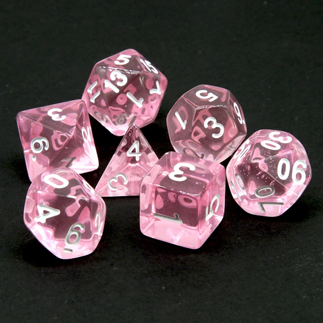 Clear Transparent Pink Polyhedral DND Dice 7PCS White Numeral Full Set D4-D20 for Dungeons & Dragons COC RPG Tabletop Gaming view 4